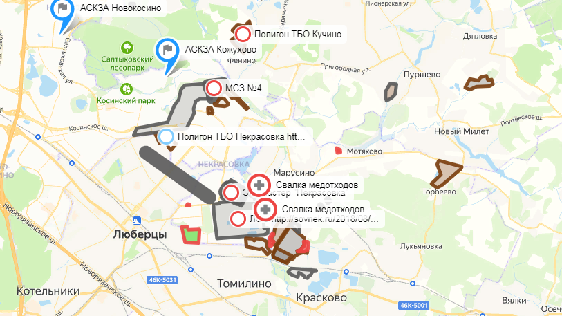 На фото — карта экологических проблем Некрасовки. Источник: sovnek.ru