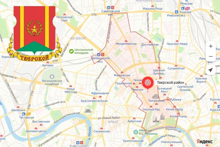 На фото — карта Тверского района. Источник: yandex.ru